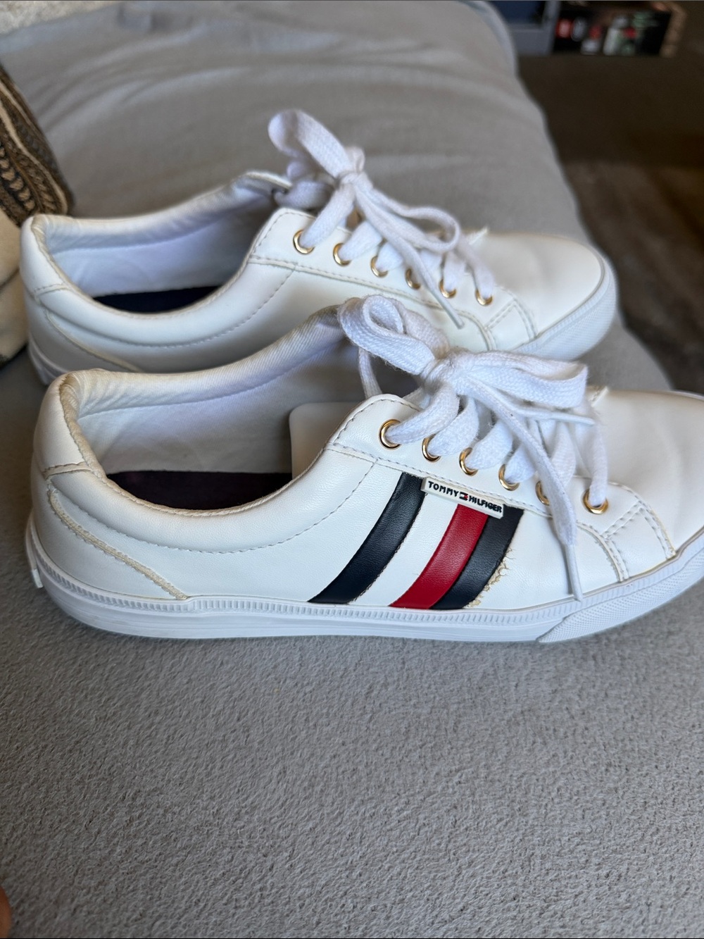 Tommy Hilfiger White Sneakers with Navy and Red Stripes